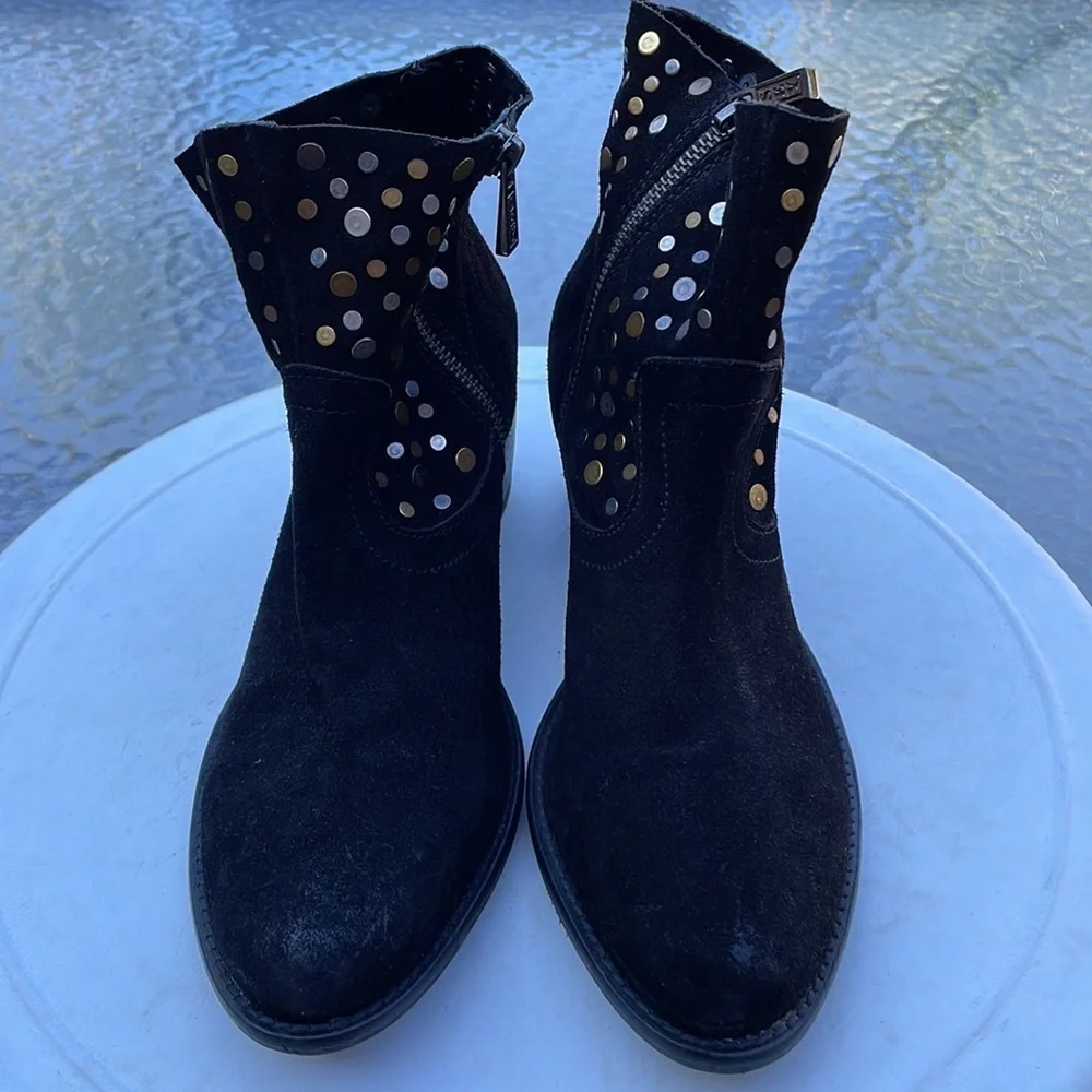 NWOT Anthropologie SEY Black Suede Boots With Metal Studs, Sz 8, Retail $250